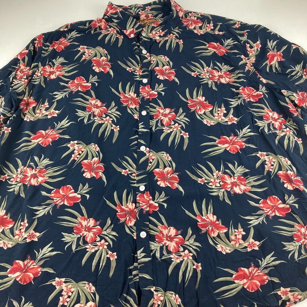 Johnny Bigg Mens 5XL Navy Red Hibiscus Hawaiian Floral Viscose Shirt Big Tall